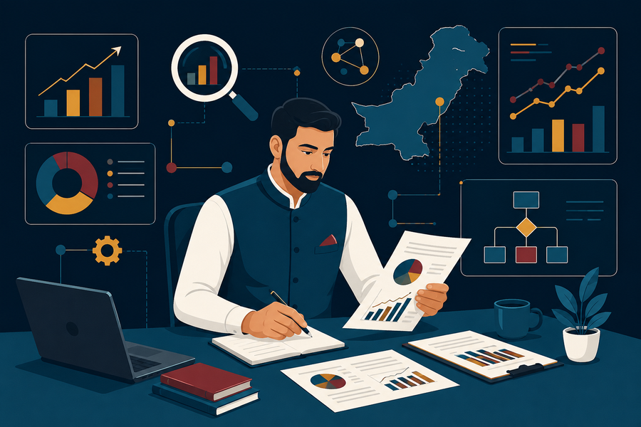 Research-driven business analysis illustration